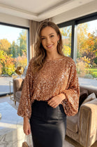 SEQUIN BALLOON SLEEVE TOP