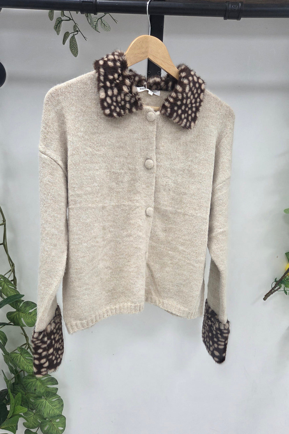 BAMBI PRINT FUR-COLLAR &CUFF KNIT JUMPER