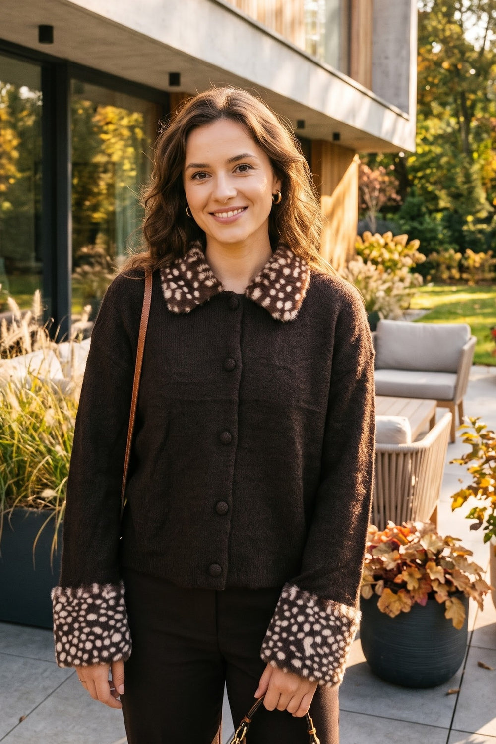 BAMBI PRINT FUR-COLLAR &CUFF KNIT JUMPER