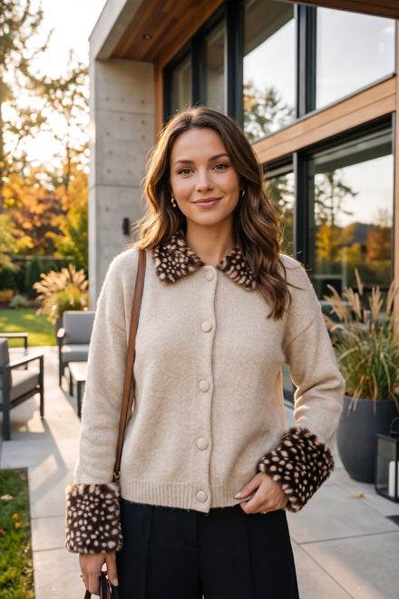 BAMBI PRINT FUR-COLLAR &CUFF KNIT JUMPER