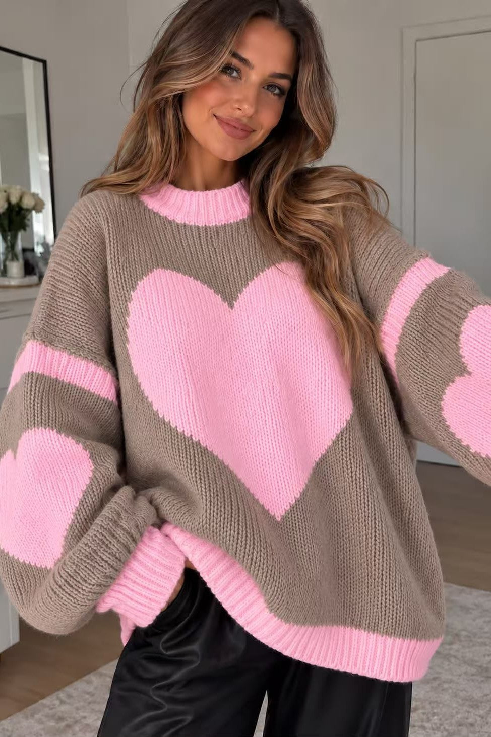 OVERSIZED HEART PATTERN CHUNKY KNIT JUMPER – NN FASHION