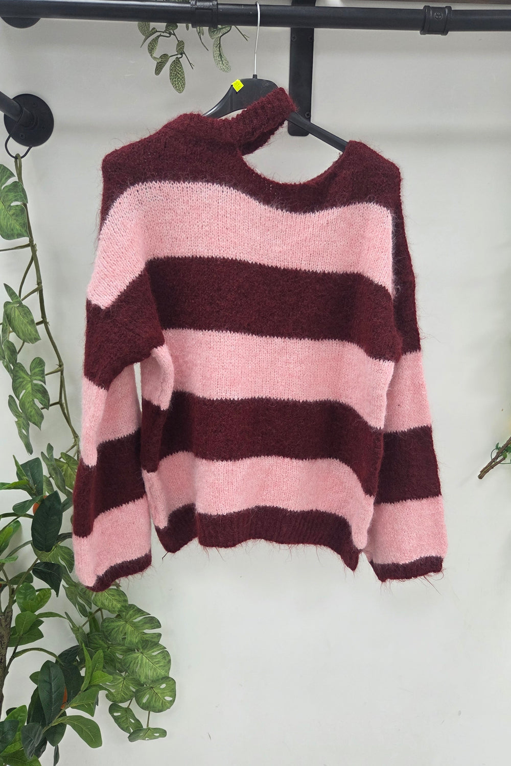 CUT-OUT STRIPE BLOCK KNIT JUMPER