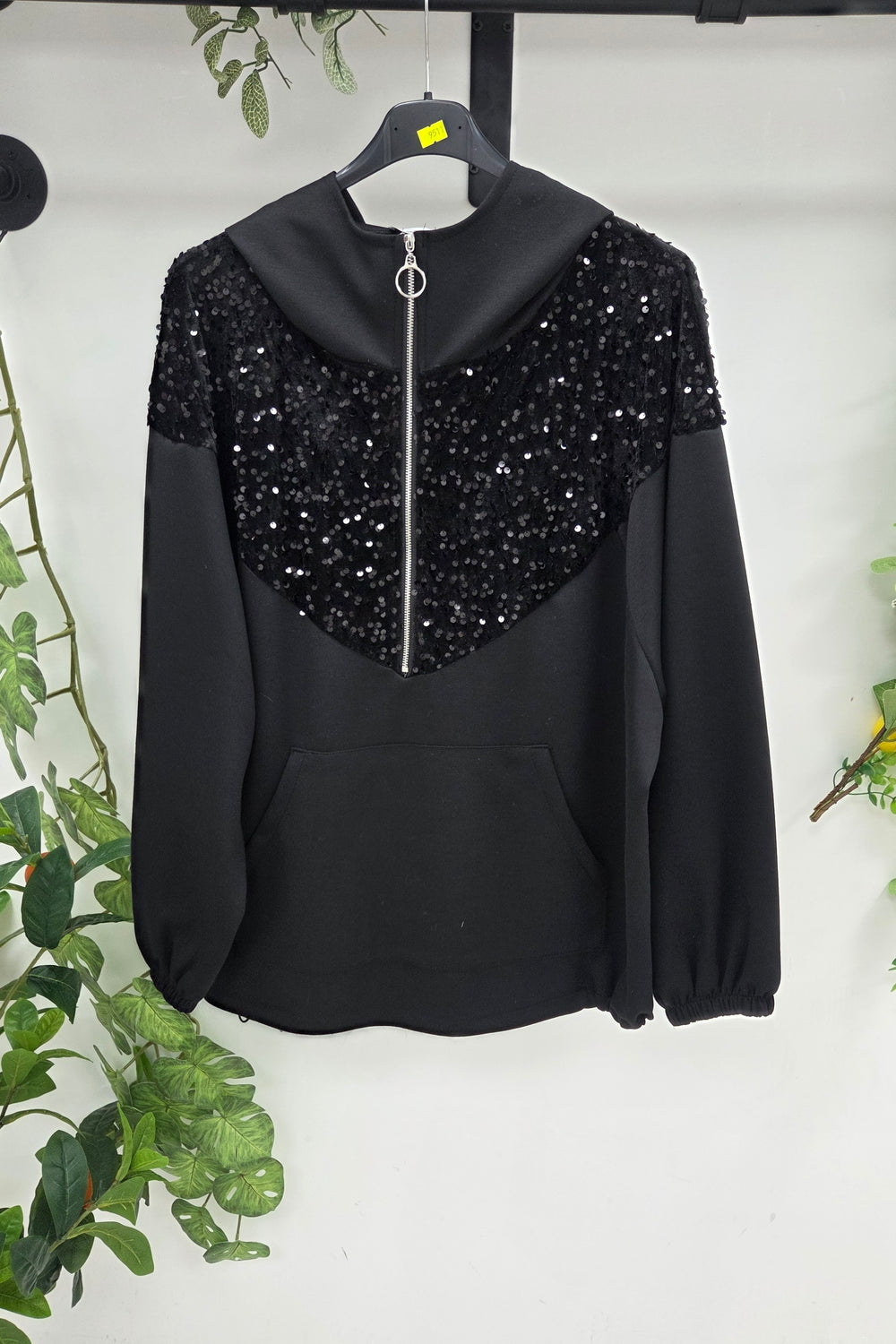 SEQUIN EMBELLISHMENTS HALF-ZIP SWEAT HOODIE
