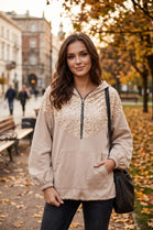 SEQUIN EMBELLISHMENTS HALF-ZIP SWEAT HOODIE