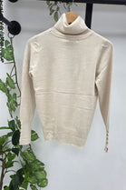 GOLD BUTTON CUFF ROLLNECK KNIT TOP