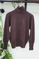 GOLD BUTTON CUFF ROLLNECK KNIT TOP