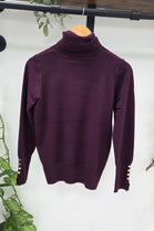 GOLD BUTTON CUFF ROLLNECK KNIT TOP