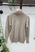 GOLD BUTTON CUFF ROLLNECK KNIT TOP