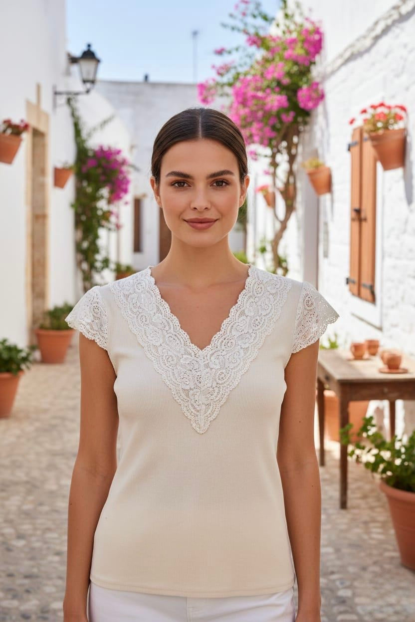 DETAIL  LACE V-NECK TOP
