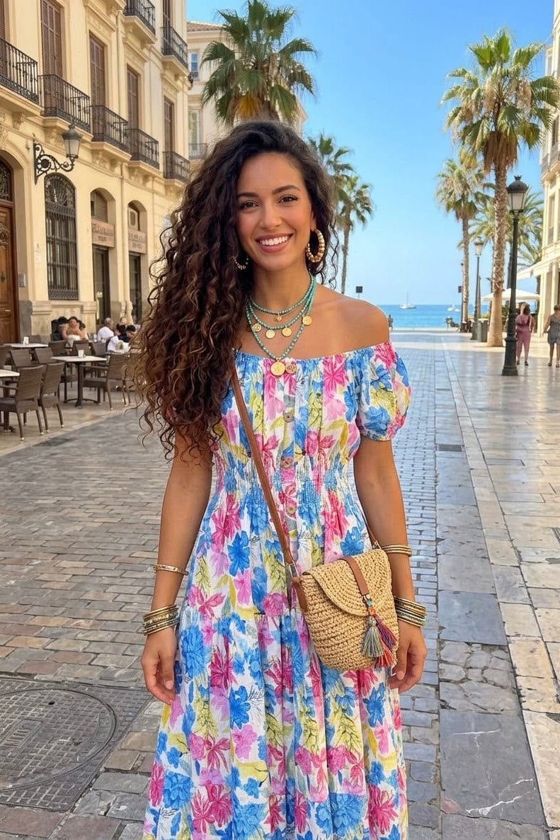 CREW NECK FLORAL BUTTON MAXI(MIXED COLOUR PACK)
