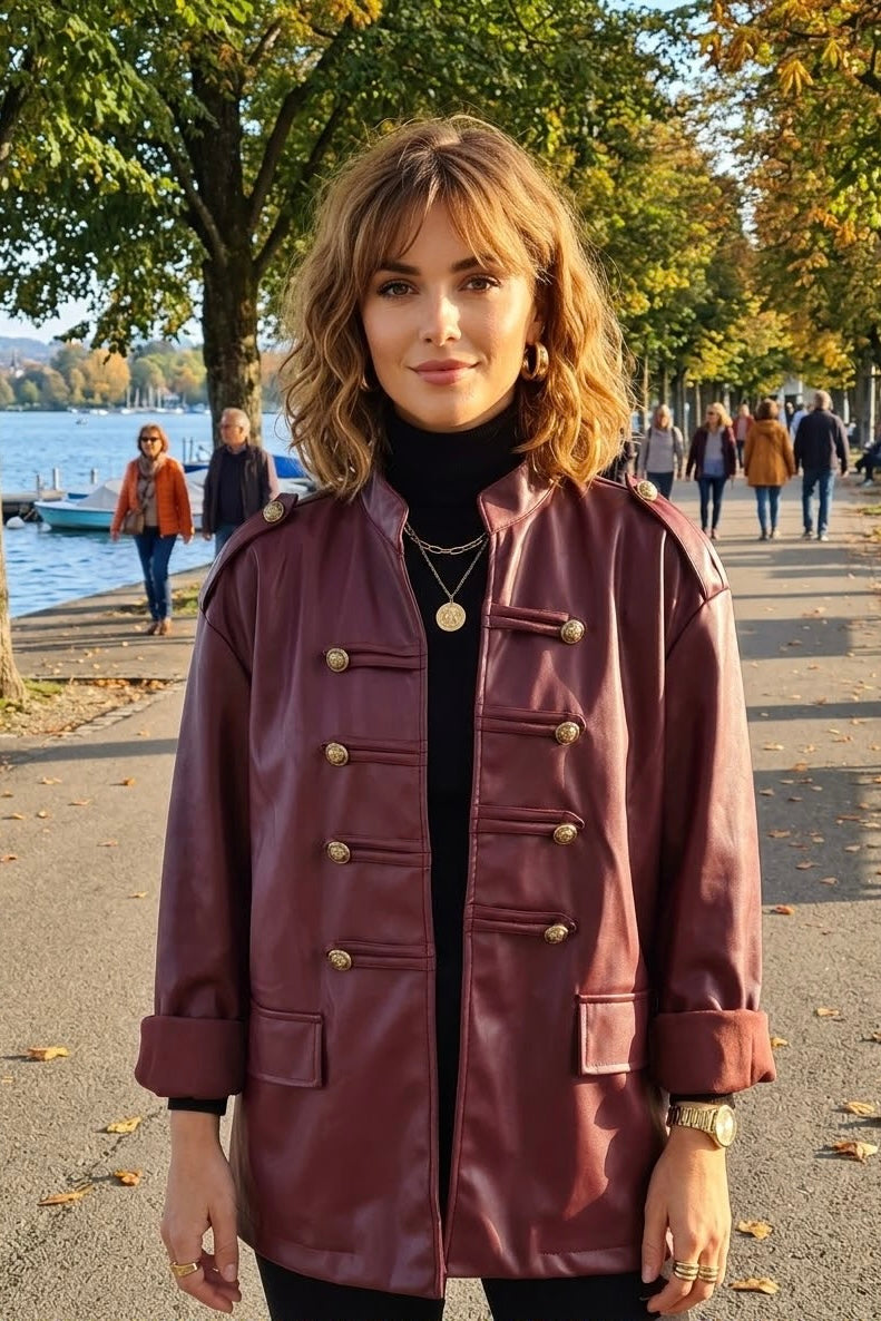 FAUX-LEATHER MILITARY STYLE JACKET