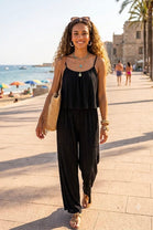 SHOULDER TIE CRINKLE JUMPSUIT