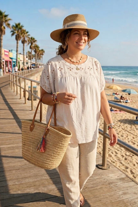 BRODERIE TRIM OVERSIZED TOP