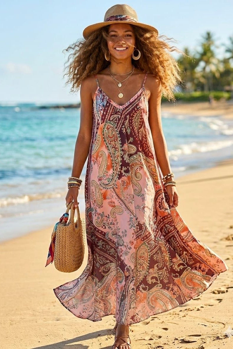 PAISLEY PRINT CAMI BEACH DRESS