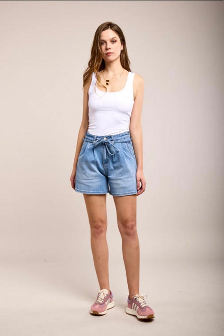 CASUAL TIE WAIST DENIM SHORTS (15130817528192)