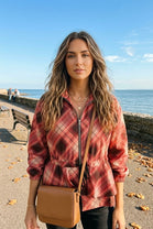 DRAWSTRING-WAIST PLAID PEPLUM JACKET