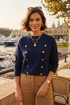 MILITARY GOLD BUTTON DETAIL CREWNECK JUMPER