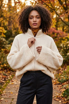 HIGHNECK RIBBED WOOLEN BLEND ZIP-UP CARDIGAN