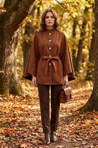 SUEDE BELTED GOLD BUTTON CAPE