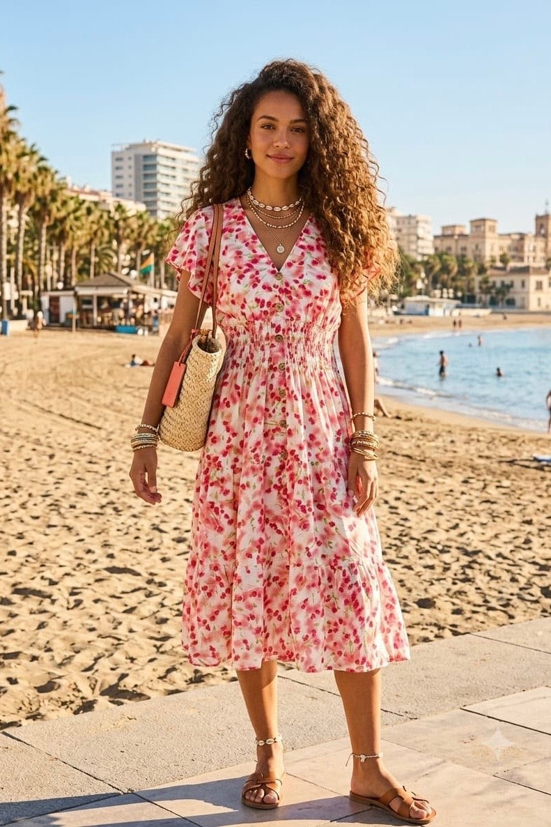 FLORAL V-NECK UTTON DRESS (MIXED COLOUR PACK)