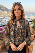 TWISTED HIGHNECK FLORAL PRINT BLOUSE