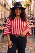 OVERSIZED STRIPE ADJUSTABLE BUBBLE SLEEVE FINE KNIT JUMPER