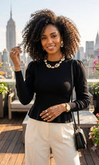 NECKLINE GOLD BEADS KNITTED JUMPER