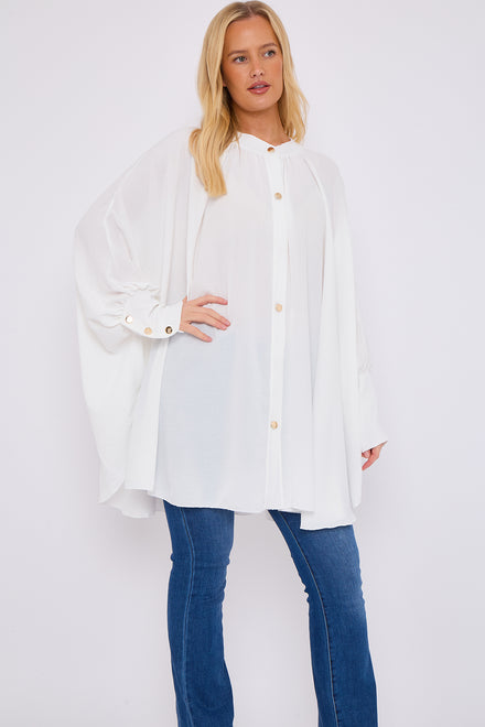 GOLD BUTTON BATWING OVERSIZED SHIRT (15071110398336)