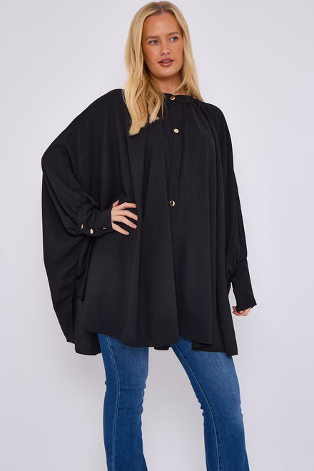 GOLD BUTTON BATWING OVERSIZED SHIRT (15071113249152)