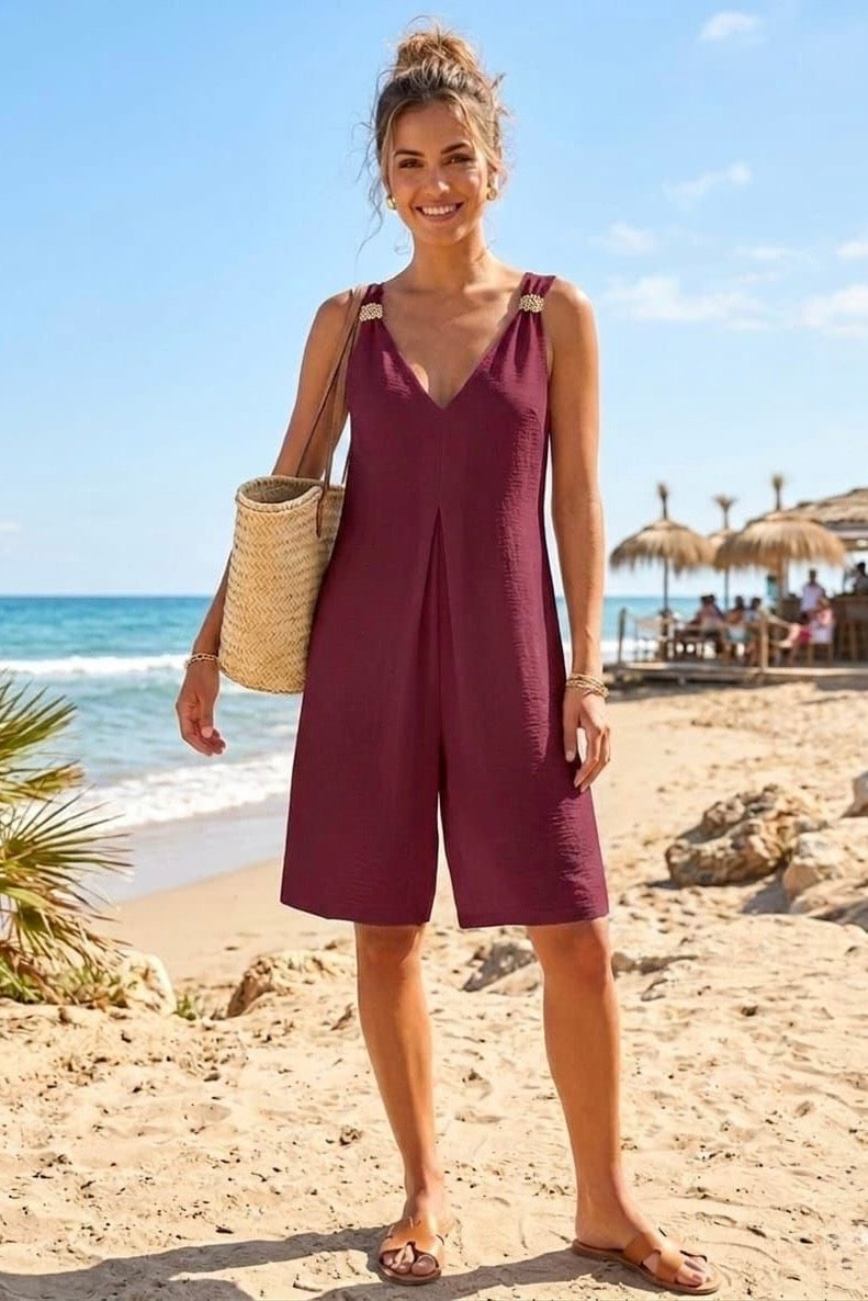 GOLD-TONE CIRCLE BUCKLE PLAYSUIT