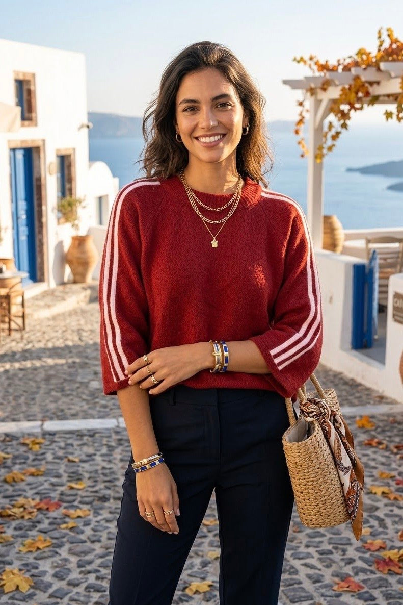 SOFT FEEL THREE QUATER STRIPE SLEEVE JUMPER