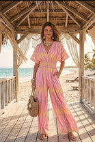 GATHERED ZIG ZAG PRINT JUMPSUIT(MIXED COLOUR PACK)