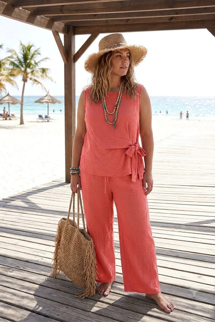 COTTON SIDE TIE TOP LOUNGE SET