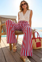 VERTICAL STRIPE SELF TIE  BOW BELT TROUSER