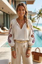 STRIPE COTTON EMBROIDERY BLOUSE