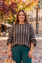 OVERSIZED STRIPE ADJUSTABLE BUBBLE SLEEVE FINE KNIT JUMPER
