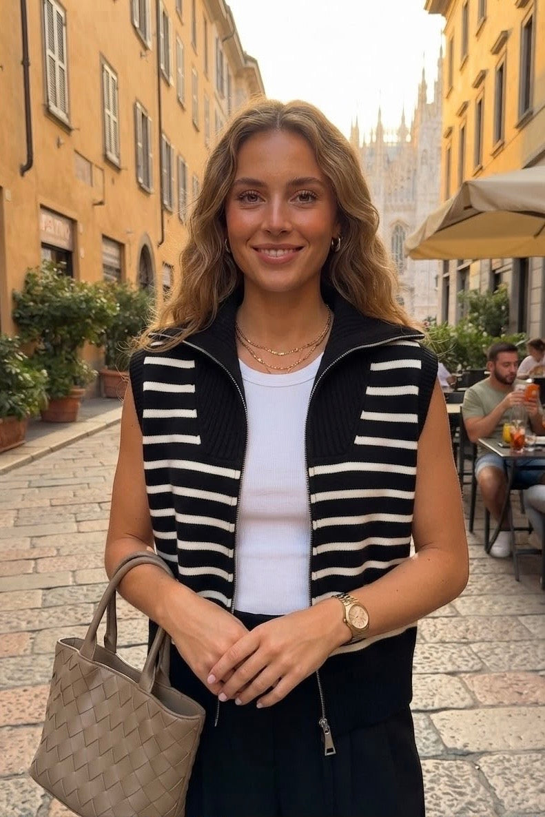STRIPE ZIP WAIST COAT