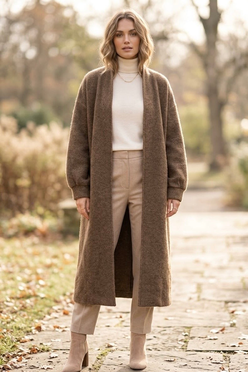 TEXTURED WOOL LONGLINE CARDIGAN