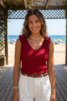 RUFFLE SHOULDER V-NECK VEST