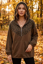 LEOPARD PRINT HALF-ZIP HOODIE
