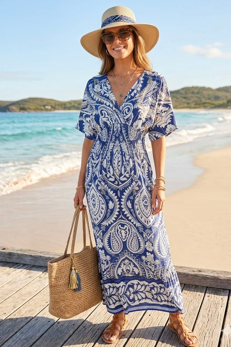 PAISLEY PRINT SMOCKED MIDI DRESS(MIXED PACK)