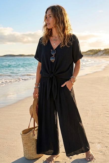 CRINKLE FRONT TIE LOUNGEWEAR