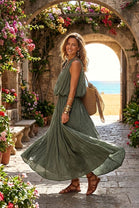CRINKLE ELASTIC-WAIST BEACH MAXI