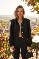 SUEDE SHOULDER PADDED GOLD BUTTON  CROPPED JACKET