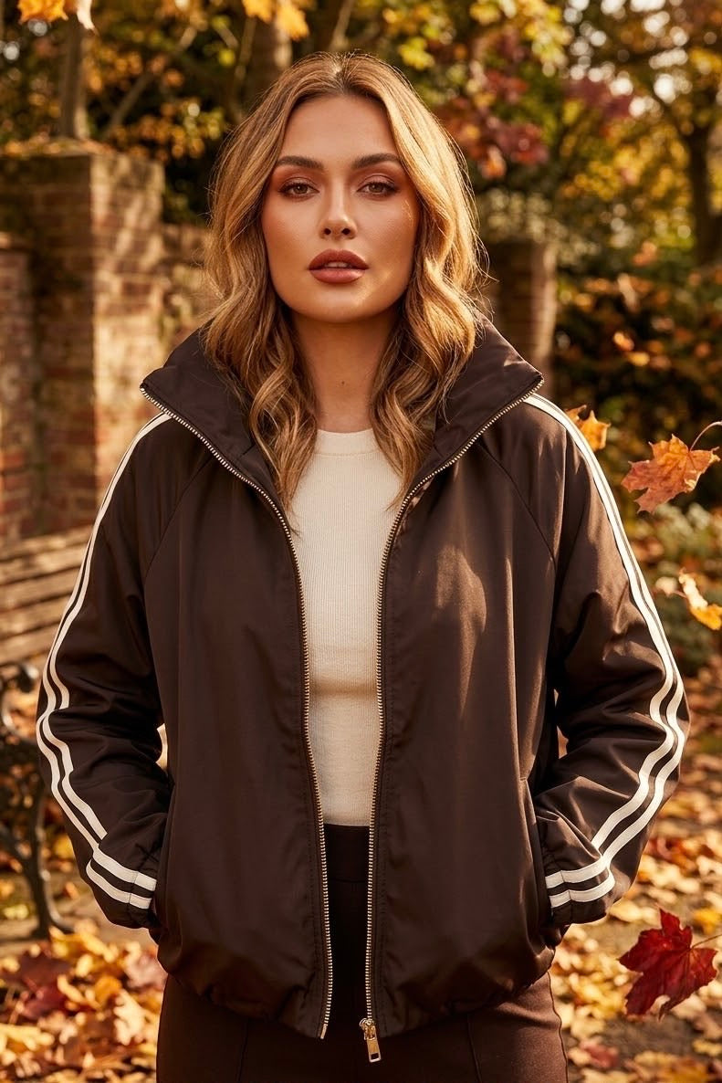STRIPE SLEEVE ZIP-UP PADDED TRACK JACKET
