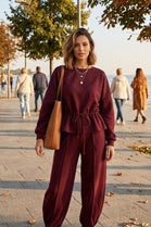 DRAWSTRING WAIST SWEAT LOUNGEWEAR SET