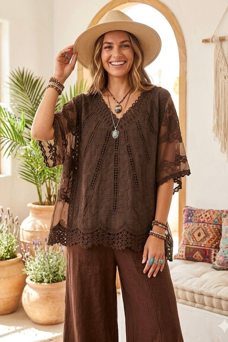 LACE CROCHET BATWING TOP