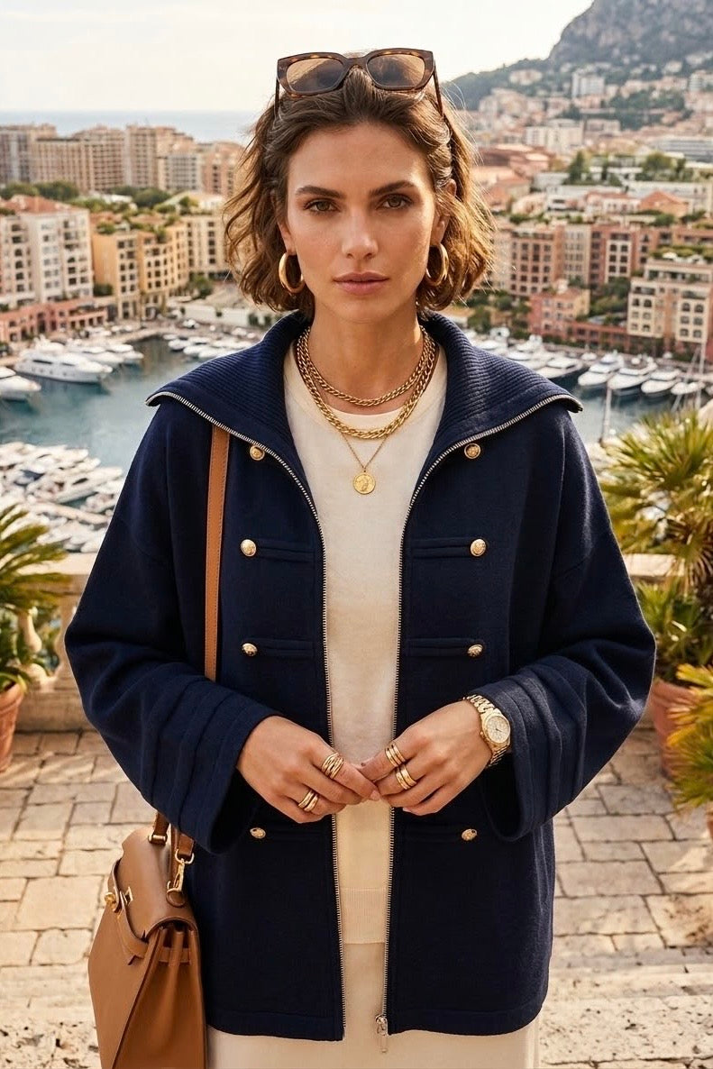COLLAR NECK ZIP-UP MILITARY JACKET