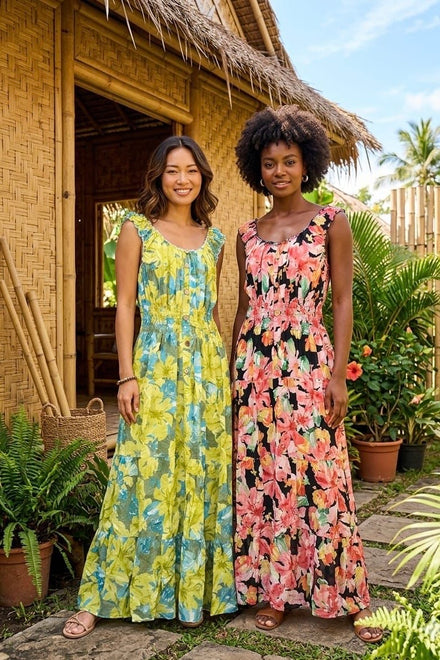 FLORAL SHIRRED MAXI DRESS(MIXED COLOUR PACK)