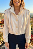 SUEDE SHOULDER PADDED GOLD BUTTON  CROPPED JACKET